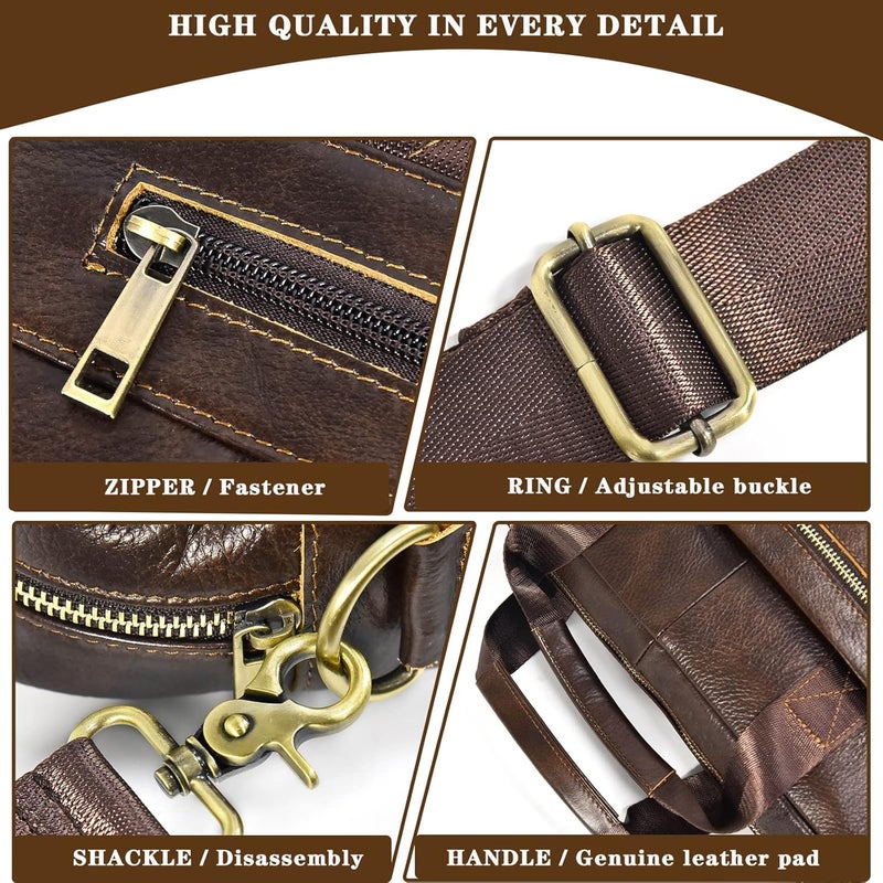 SAIION Genuine Leather Briefcase for Men, Laptop Computer Shoulder Bag With Strap, 15.6 Inch Business Travel Work Handbag - Image 5